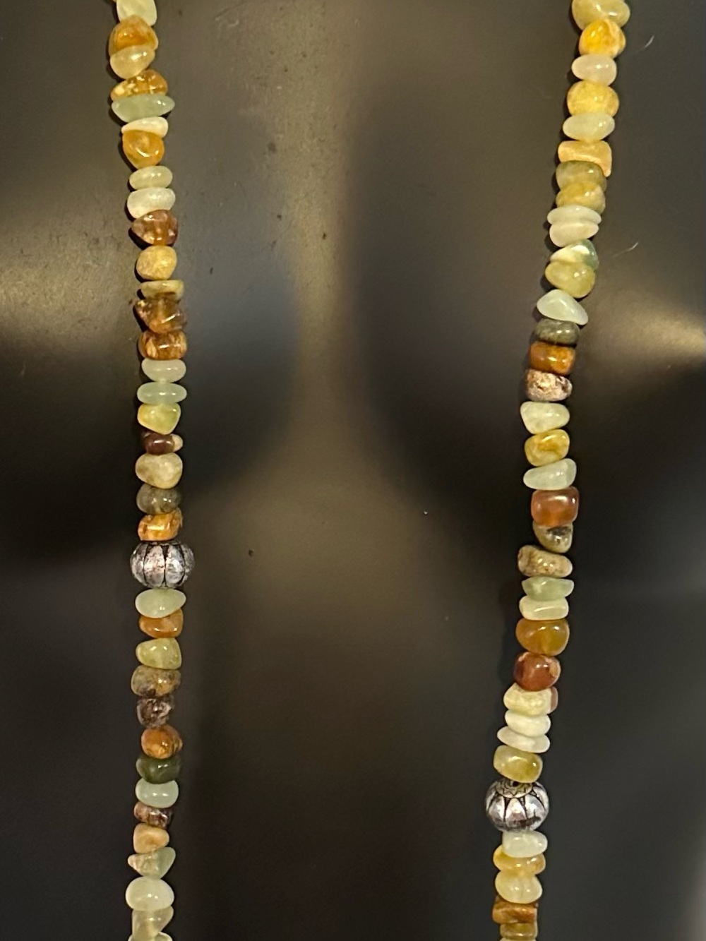 Multi-Strand Green and Earth Tone Beaded  Stone Necklace approx 44” - Picture 11 of 12